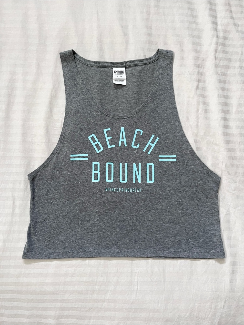 PINK | ‘Beach Bound’ Cropped Tank Top Swim Coverup | Grey, Aqua, XS